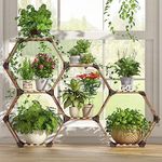 Tikea Plant Stand Indoor Outdoor, 7 Tiered Wooden Plants Stand for Multiple Plants Outdoor, Large Hexagonal Plant Shelf Plant Pot Stand for Garden, Patio, Living Room