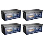 GOLDENMATE 12V 200Ah LiFePO4 Lithium Battery(4-Pack), Rechargeable Battery Up to 15000 Cycles, Built-in 200A BMS, Back Up Battery for RV, Solar, Trolling Motor Fish Finder, Off-Grid Applications
