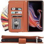 Cavor for Samsung Galaxy Note 9 Case,PU Leather Zip Pocket Wallet Flip Cover Case Magnetic Closure Book Design with Kickstand Feature & Card Slots Compatible with Galaxy Note9 (6.4")-Brown