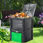 YITAHOME Large Outdoor Compost Bin, 80 Gallon (300L) Composter Box with Snap-on Top Lid and Aeration System, Lightweight Garden Compost Barrel Tumbler, Easy Assembly, BPA Free, Black&Green
