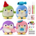 LORDISE Beginner Crochet Kit 4 PCS Cute Different Penguins, Complete Crochet Kit with Crochet Hooks, Accessories Kit Starter with Step-by-Step Instructions for Beginners Adults