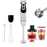 MegaWise Hand Blender Black 5-in-1 immersion Blender12 Speeds and Turbo Mode, Titanium Steel Blades, Handle, with Whisk, Chopper/Grinder Bowl and Beaker/Measuring Cup