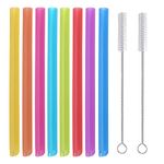 16Pcs Reusable Boba Straws Plastic Smoothie Straws Multi Colors Extra Wide Reusable Straw for Drinking Bubble Tea Milkshake Tapioca Pearl with 2Pcs Cleaning Brushes