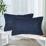 Cloth Fusion Pillow Covers | Soft Satin Striped Pillow Cases | 17×27 Inches, Navy Blue