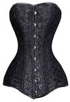 Charmian Women's 26 Steel Boned Brocade Long Torso Hourglass Body Shaper Corset Black Large