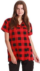 Just Love V-Neck Stretch Top for Women, Stretch Fabric Red - Buffalo Plaid, Large