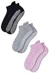 RATIVE Anti Slip Non Skid Barre Yoga Pilates Hospital Socks with grips for Adults Men Women (Medium, 3-pairs/black+grey+pink)