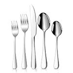 Cutlery Sets, Food-Grade Stainless Steel Cutlery Set, 5 Piece Set Tableware with Knife/Spoon/Fork, Dishwasher Safe/Easy Clean Knife and Fork Sets, for Home/Travel/School (Bright Silver)