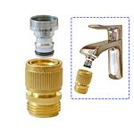 HQMPC Faucet To Hose Adapter Kitchen Snap Coupling Adapter Washing Machine Quick Connect Dishwasher Snap Coupling Adapter,Chrome Nipple Male 15/16-27 or female 55/64-27 To Male 3/4" GHT Quick Coupler