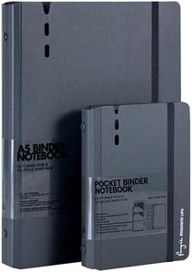 CAGIE A5 Binder 6 Ring Notebook with Dividers Refillable Planner Binder with Pockets, Refill Paper Include Planning Square Ruled and Dotted Pages, 7 x 9.25 in, (Grey and Grey, A7 & A5 Dot Page)