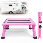 DEPSUNNY Adjustable RV Step Stool, Light Weight Aluminum RV Steps, Foldable Legs, Wide Anti-Slip Surface, Supports Up to 1,000 lb, Easy to Carry(Pink)