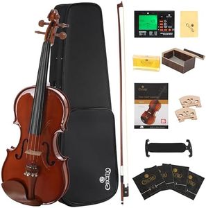 Cecilio 1/2 Size Natural Varnish Violin for Beginners, Hand-Carved Solid Spruce Top, Maple Back & Sides, Full Fiddle Kit with Hard Case, Bows, Rosin, Shoulder Rest, Lesson Book
