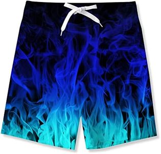 Idgreatim Blue Flame Swim Trunks for Boys 7 8 Cool Fire Print Swimsuit Summer Beach Quick Dry Board Short with Drawstring