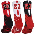 NIUNEW 3 Pairs Basketball Socks,Athletic Running Socks Compression Cushion Sports Socks for Men Boys & Women (One Size, MJ #23 3Pairs), Red