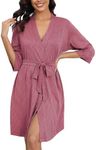 Ekouaer Robes for Women Ribbed Knit Bathrobe Soft Knee Length Kimono Robe 3/4 Sleeve Sleepwear with Pockets S-XXL