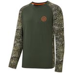 BASSDASH Men’s Lightweight Camo Hunting Shirt UPF 50+ Sun Protection Long Sleeve Hiking Fishing Performance Tee Mesh Panels, Olive Green/Mossy Wood, X-Large