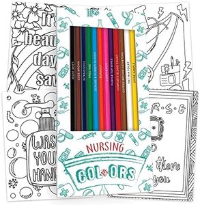 Nurse Colors Colored Pencil Set & Coloring Pages for Fans of Nurses and Nursing | Gift Set of 12 Nurse-Inspired Parody Pencils with Clever Foil-Stamped Names Plus 10 Fun Coloring Pages