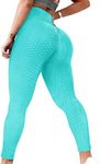 Jenbou Womens Tiktok Butt Lifting Workout Leggings High Waisted Booty Leggings Textured Tummy Control Yoga Pants, B-blue