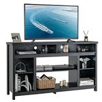 COSTWAY TV Stand for TVs up to 65 Inches, Wooden TV Cabinet Media Entertainment Center with Adjustable Storage Shelves, Living Room Bedroom TV Unit Console Table for 28" Electric Fireplace, Black