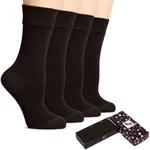 Hugh Ugoli Women's Rayon Thin Crew Socks for Dress Business & Trouser, Seamless Toe, 4 Pairs in Gift Box, Dark Brown, Shoe Size: 5-8