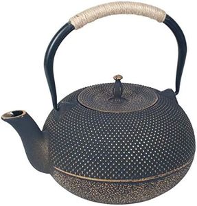 Vidal Regalos Tetera con Filtro Infusor 1,8L Hierro Fundido Negro Dorado Oriental Japonesa Etnica 18 cm