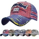 UMIPUBO Baseball Cap Classic Sports Casual Plain Sun Hat Unisex Adjustable Rock Shark Vintage Distressed Cotton Baseball Caps Edge Grinding Do Old Hat (Wine, One Size)