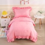 Wowelife Pink Toddler Bedding Set, Girls Toddler Bedding 4 Pieces Boho Tufted Comforter with Double Ruffles Design for All Seasons, Soft and Breathable Set with Comforter, Sheets and Pillowcase