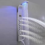 KV&V 58" NEON Geyser- 1011N - LED Shower Panel Tower Column System - Shower Spa in Brushed Nickel, with Rainfall Shower Head, Waterfall tub spout, with Hand held Hand Shower - Real Stainless Steel.