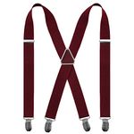 Mens Braces X Shape with 4 Clips, Elastic Adjustable Suspenders Braces for Men Trousers, Mens Suspenders Braces Business Wedding Casual (Burgundy 1)