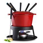 Artestia Cast Iron Fondue Set, 11-Piece, Serve 6 Persons (Red)