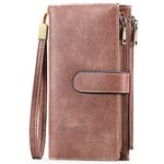 GOIACII Wallet for Women RFID Blocking Large Capacity Long Ladies Purse,with Detachable Wrist Strap, Multiple Card Slots Zipper Coin Purse Leather Women's Wallets