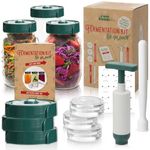 Fermentation Kit. 3 x The Fermentation Fun with Airlock Fermentation Lids, Glass Fermentation Weights, Vegetable Tamper, Pump, Recipes, Glass Jar Labels. (Jars Not Included). DIY Easy Fermenting!