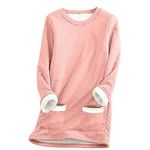 Mrat Ladies Winter Warm Sweatshirt Thick Fleece Velvet Underwear Pullover Tops Round Neck Sherpa Fleece Lined Long Sleeve Jumper Soft Solid Color Sweatshirts with Pockets