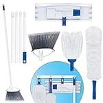 Lola Products 6-in-1 Cleaning Kit & Storage System | SPACE SAVER | 3 Mops, 1 Broom, 1 Storage Rack & 1 Handle | Cleans Dirt, Grime, Dust, & Pet Hair | Wall Mount Holder, Floor Cleaner & Dusting