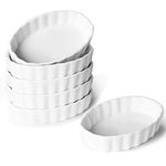 ONTUBE 4 oz Ramekins -Porcelain Oval Shape Ramekins for Creme Brulee Dishes,Dipping Sauces,Baking Pudding Cups, Souffle Dish,Oven Safe,Set of 6, White