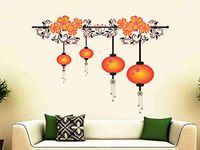 DivineDesigns™ Orange Jhoomar Flowers Wall Sticker (Size :- 33 X 24 inch) | Wall Sticker for Living Room/Bedroom/Office and All Decorative Stickers