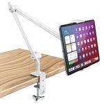 AboveTEK Premium Tablet Stand Holder, Aluminum Adjustable iPad Arm Clamp Mount for Desk & Bed with 360° Rotation, Overhead Compatible with 4.5"-13.5" iPad Pro/Air/Mini, iPhone, Galaxy Tab - White