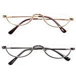 Fuaisi Vintage Alloy Half Moon Classic Reading Glasses Men And Women Half Frame Slim Glasses (2 Pairs/Gold+Gun, 400)