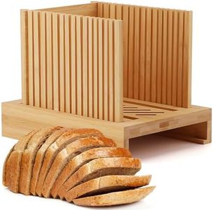 Bamboo Bread Slicer for Homemade Bread, Adjustable Width Bread Slicing Guides with Sturdy Wooden Cutting Board, Compact and Foldable - Makes Cutting Bagels or Even Bread Slices Easy