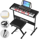 MUSTAR Piano Keyboard with Lighted Up Keys, Learning Keyboard Piano 61 Keys for Beginners, Electric Piano Keyboard with Bench, Stand, Headphones, Microphone, Note Stickers, Built-in Speakers