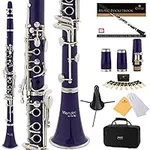 Mendini by Cecilio B Flat Beginner Clarinet with 2 Barrels, Case, Stand, Book, 10 Reeds, and Mouthpiece - Bb Student Clarinet Set, Wind & Woodwind Musical Instruments, Purple Clarinet
