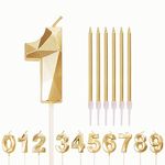 Number Candle Gold 1 Candle 1st Birthday Candles for Cake, Happy Birthday Candles 1st Birthday Cake Candles Cake Topper for Baby Girls Boys Birthday Wedding Company Anniversary Cake Decorations