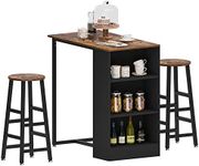 SDHYL Vintage 3-Piece 35.8 inch Bar Set Small Kitchen Counter Height Breakfast Dining Table Bar Bistro Table with Storage Rack, 1x Bar Table and 2 x Stools