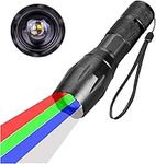 RaySoar 4 Color Light in One Flashlight: Red Light Flashlight, Green Light Flashlight, Blue Light Flashlight, Cool White Light Flashlight for Night Observation, Hunting, Fishing