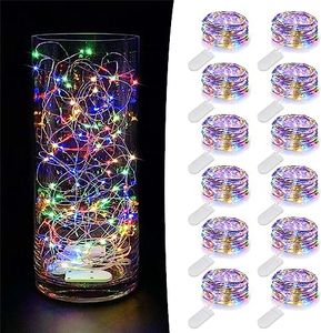 12 Pack Battery Operated Fairy Lights, Fairy Lights for Bedroom,7 Feet 20 Led Lights Waterproof Festoon String Lights for Gift Flower Indoor Christmas Party Wedding Home décor Products(Multi Color)