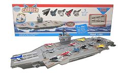 Toy Essentials 30 Inch Aircraft Carrier with Sound Effects and Light Up Runway (14 Fighter Jets), Multicolor