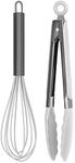 Country Kitchen Stainless Steel Silicone Tipped Kitchen Food BBQ and Cooking Tongs for Non Stick Cookware, BPA Fee, Stylish, Sturdy, Locking, Grill Tongs, Gunmetal, Tong and Whisk Set, White