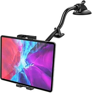 woleyi Tablet Holder for Car Mount [Anti-Shaking Silicone] Long Arm Dashboard Car Tablet Holder Suction Cup Anti-Shake Stabilizer, Fit For iPad Pro Air Mini, Galaxy Tab/Z Fold, iPhone, 4.7-13" Devices