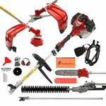 52cc 5 in 1 Multi Function Garden Tool Petrol Strimmer Hedge Cutter Chainsaw Trimmer Pruner & Extension Pole Recoil Start