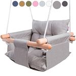 CaTeam - Canvas Baby Swing, Wooden Hanging Swing Seat Chair with Safety Belt, Durable Baby Hammock Chair, Outdoor and Indoor Swing for Kids, Mounting Hardware Included, Taupe Gray